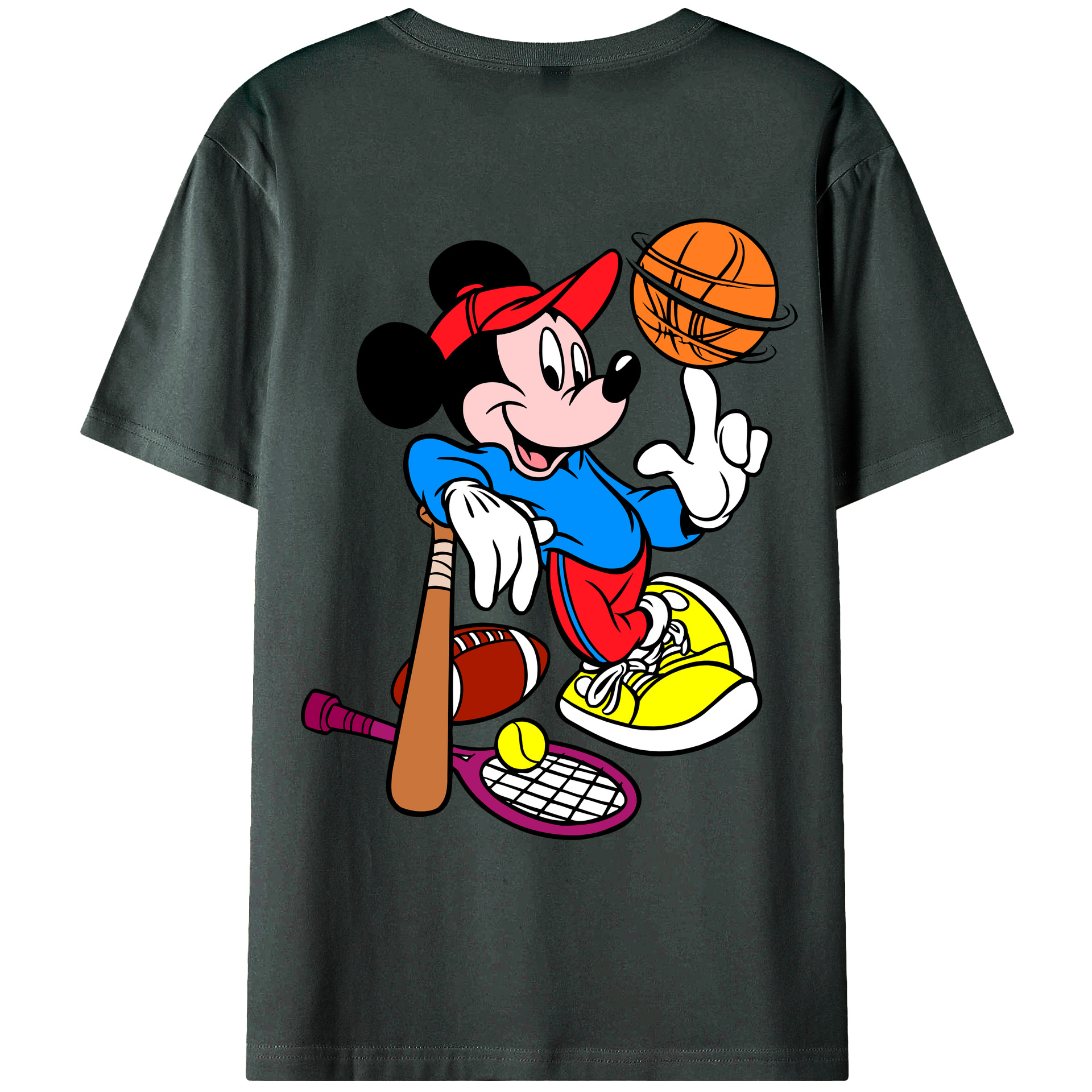 ミッキーマウス Mickey Mouse 綿100％ メンズ半袖Tシャツ（バックプリント） 通気性